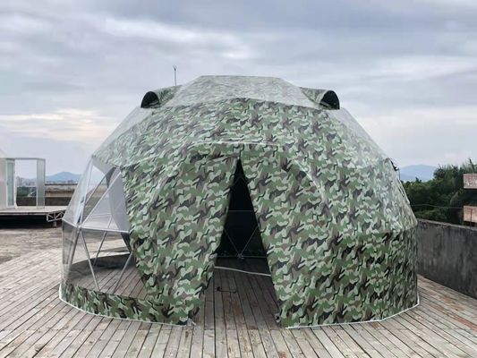 Tienda de campaña ULTRAVIOLETA al aire libre de la bóveda de la resistencia del acero los 5M Geodesic Dome Tent del hotel del camuflaje