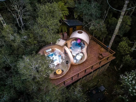 Tenda de burbujas inflable de diseño profesional con baño sala de estar y dormitorio para aventuras al aire libre